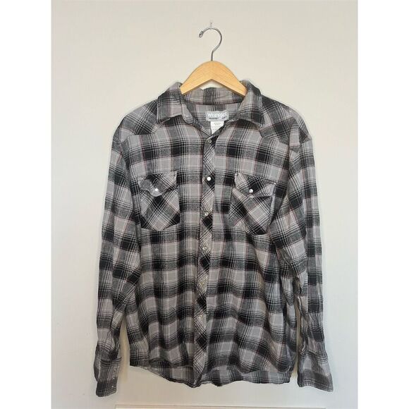 Wrangler Men's Wrancher Plaid Flannel Shirt Pearl Snaps Size XL Western Casual - Picture 1 of 6